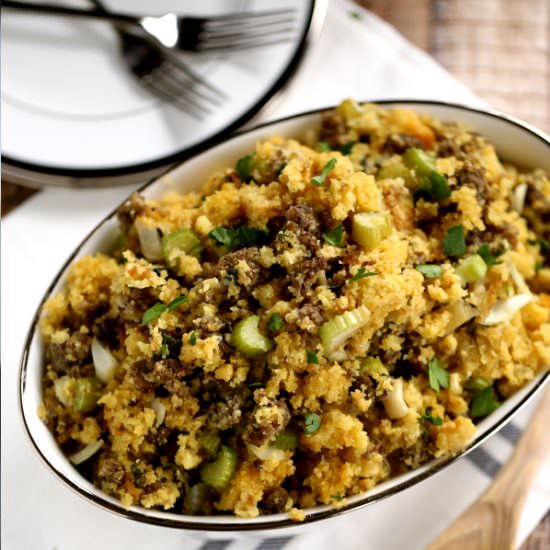 Slow Cooker Cornbread + Sausage Stuffing