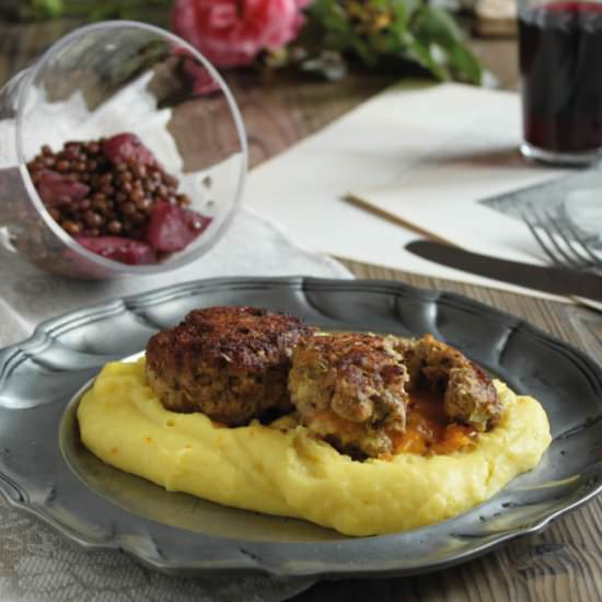 Veal Patties with Potato-Saffron Puree