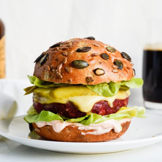 Royal Vegetarian Bean Beet Burger