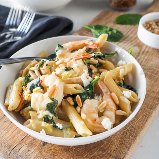 Shrimp, Spinach and Goat Cheese Penne