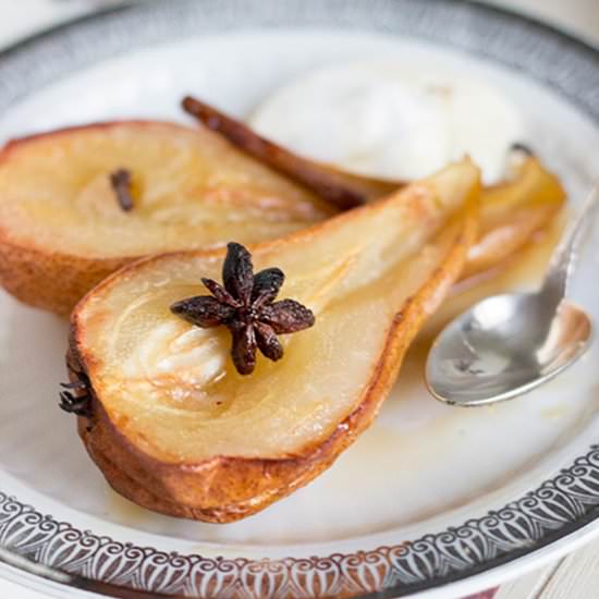 Baked Pears with Aquafaba Cream