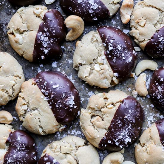 Chocolate-Dipped Cashew Cookies