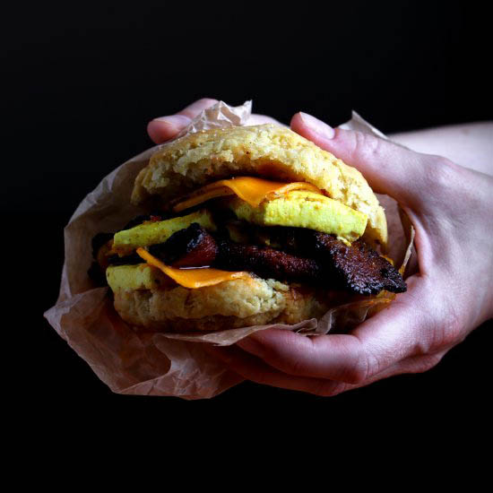 Vegan Bacon, Egg and Cheese Biscuit
