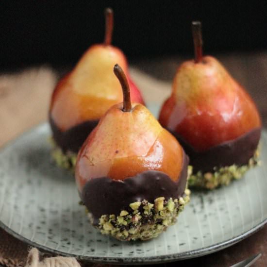 Caramel and Chocolate Dipped Pears
