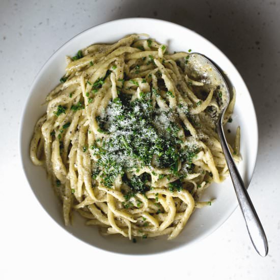 needle point pasta in cheesy sauce