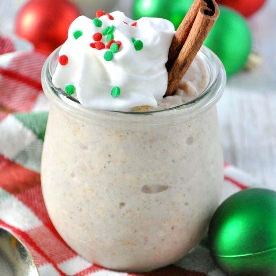 High Protein Eggnog Overnight Oats