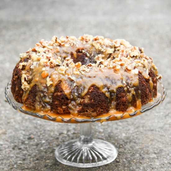 Apple Walnut Bundt Cake w/ Caramel
