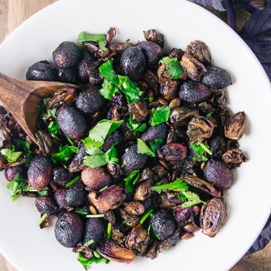 Curry Roasted Brussels / Grapes