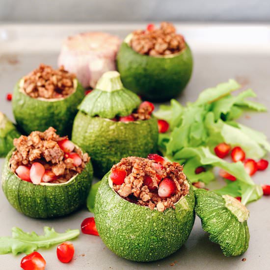 Walnut Pomegranate Stuffed Zucchini