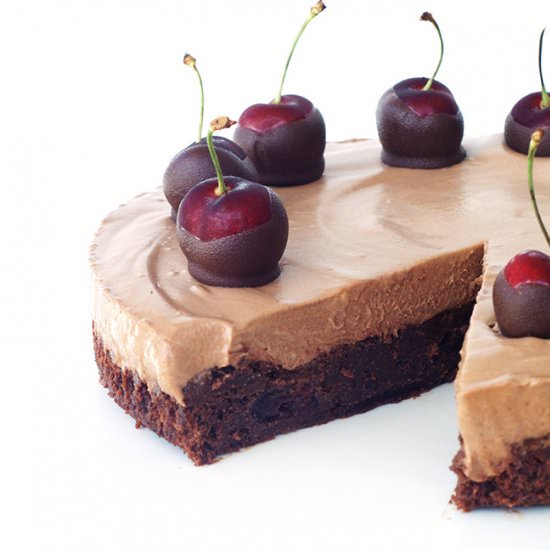 Chocolate Cherry Brownie Mousse Pie