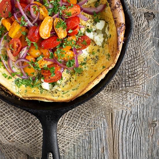 Tomato Onion Goat Cheese Dutch Baby