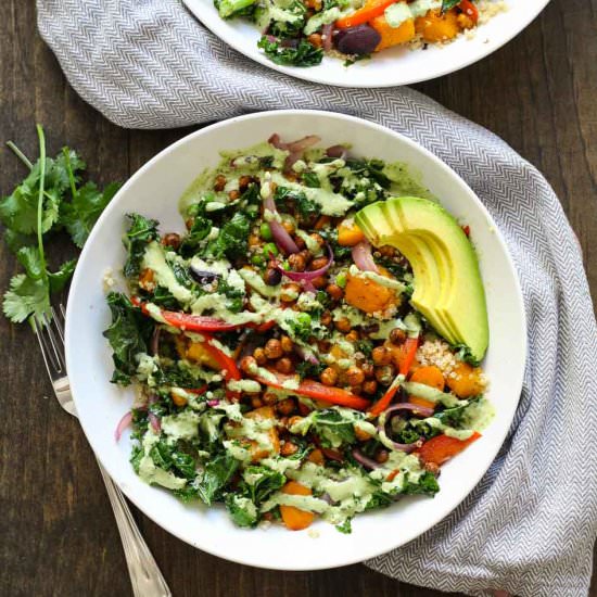 Warm Tahini Kale and Quinoa Bowl
