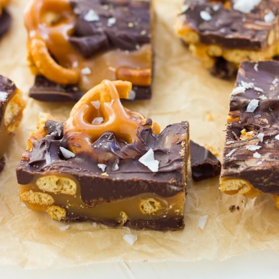 GF Chocolate Caramel Pretzel Bark