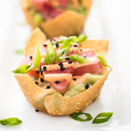 Tuna Sashimi & Avocado Wonton Cups