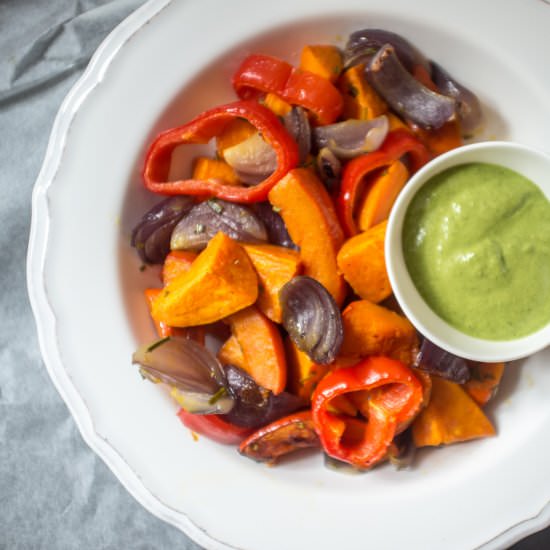 Roasted Veggies with Spinach Pesto