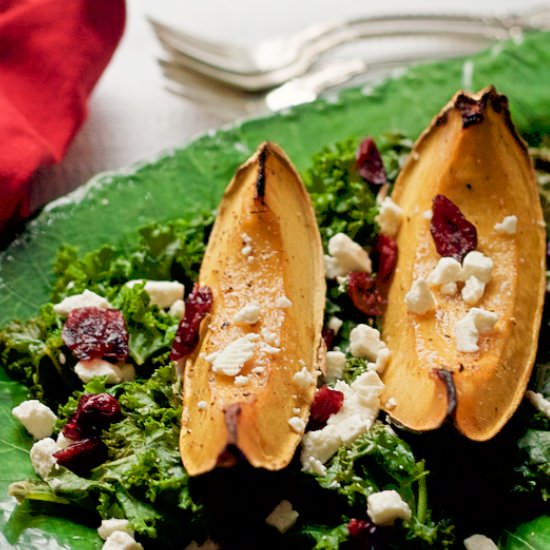 Roasted Acorn Squash w/ Kale