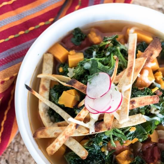 Sweet Potato,  Kale  & Tortilla Soup