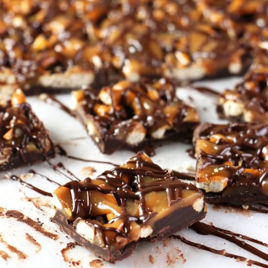 Chocolate, Pretzel & Caramel Bark