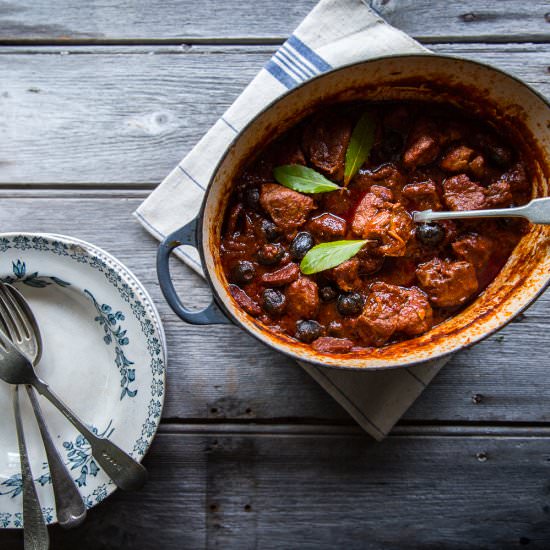 Pork with Chorizo, Thyme & Olives