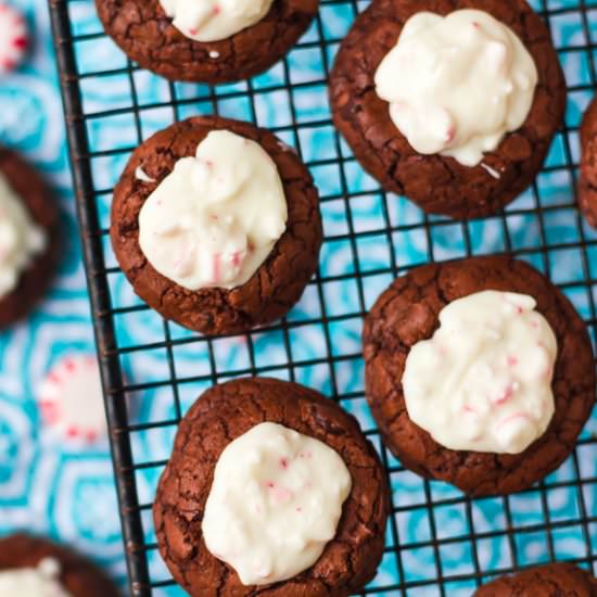 Peppermint Bark Thumbprint Cookies