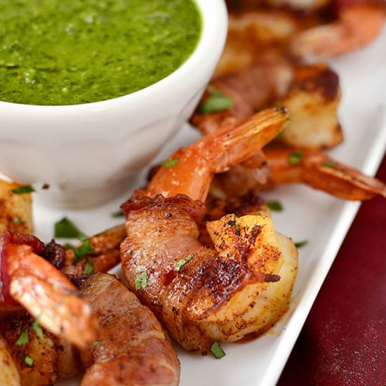 Bacon-Wrapped BBQ Shrimp with Chimi