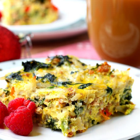 Light Sausage, Spinach and Egg Casserole