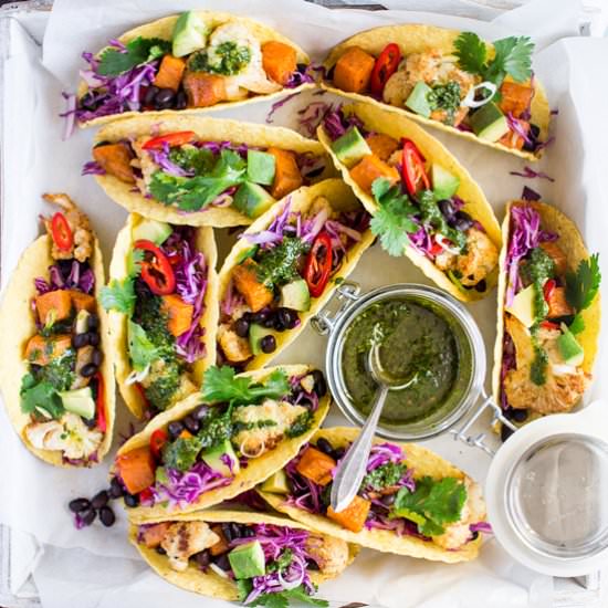 Winter tacos with chimichurri sauce
