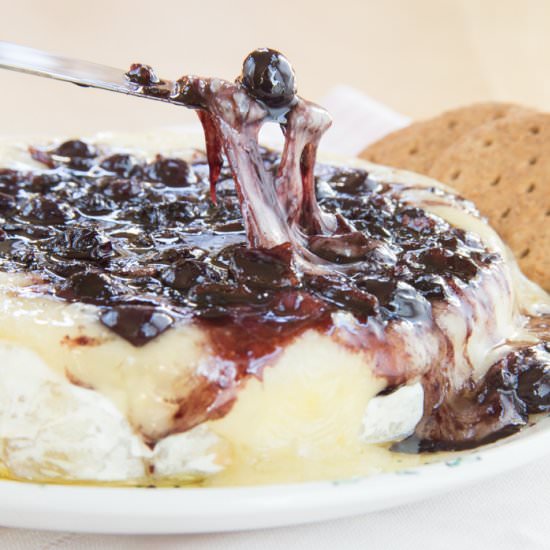 Balsamic Blueberry Bacon Baked Brie