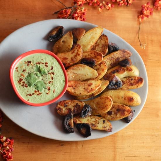 Jerk Potatoes with Cilantro Dip