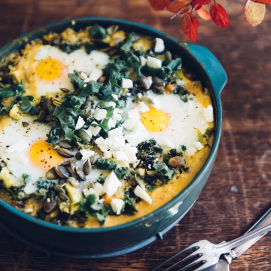 Green Shakshuka with quinoa & feta