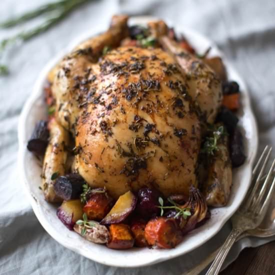 Herby Slow Roast Chicken & Veg