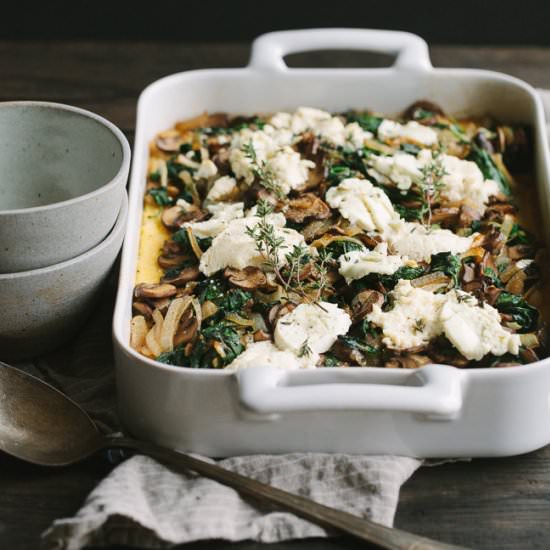 Ricotta Goat Cheese Polenta Bake