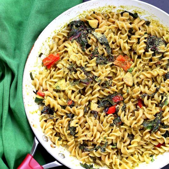 Zesty Pesto Pasta w/ Rainbow Chard