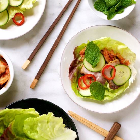Spicy Pork Belly & Kimchi Wraps