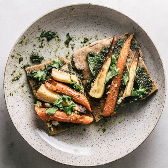 Carrot top pesto flatbread