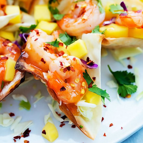 Firecracker Shrimp Wonton Tacos