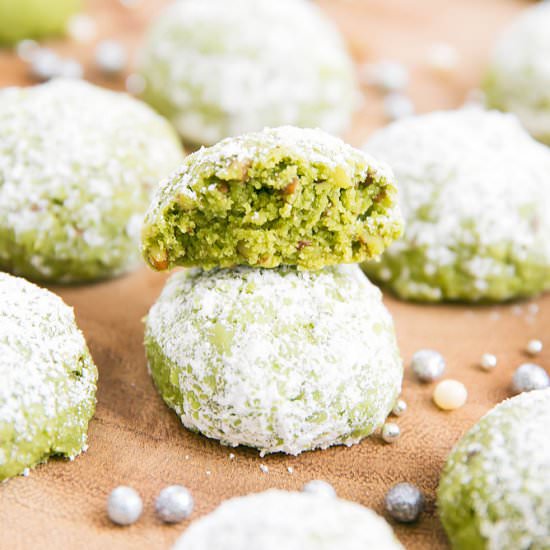 Matcha Snowball Cookies
