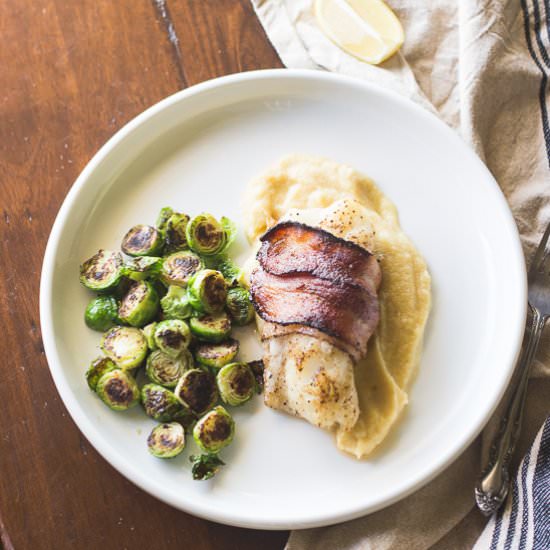 Bacon Wrapped Cod with Celery Puree