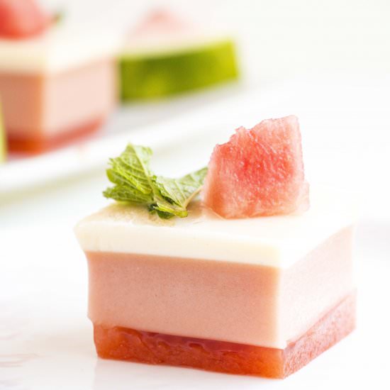 3 Layer Watermelon Gelatin Cubes