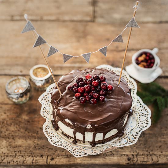 Naked chocolate cake& cranberries