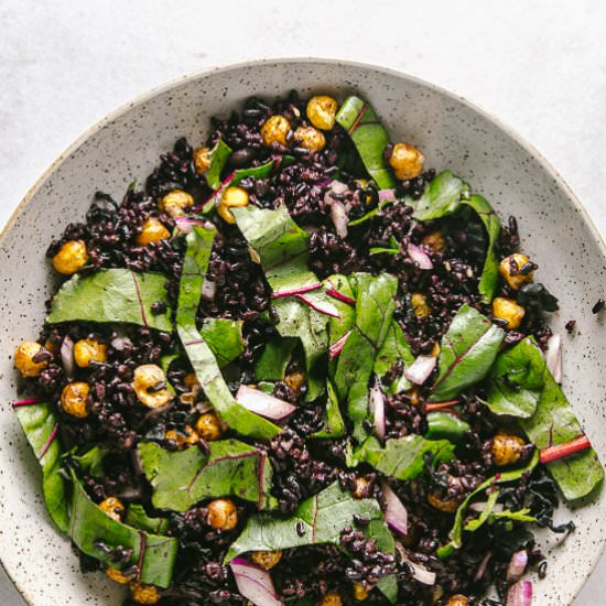 Black Rice and Beet Green Salad