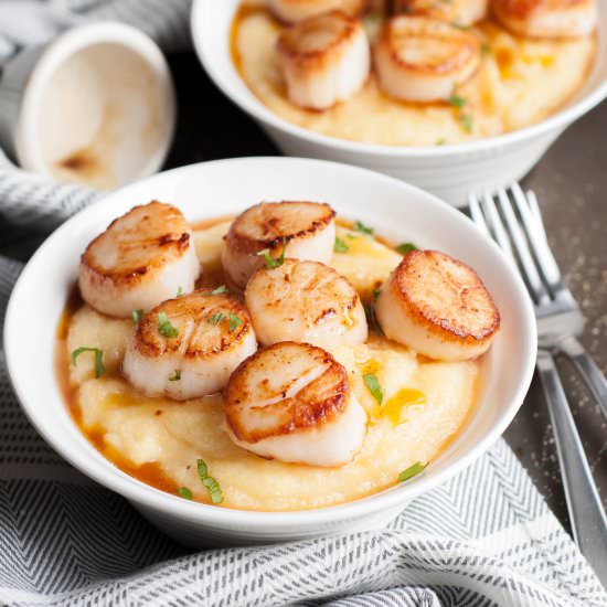 BROWN BUTTER SCALLOPS WITH POLENTA