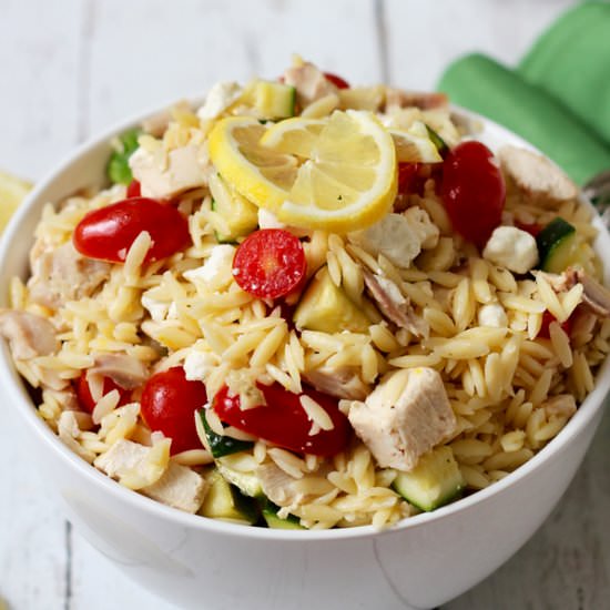 Lemony orzo chicken salad