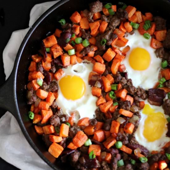 Roasted Carrot Beef Hash with Bacon