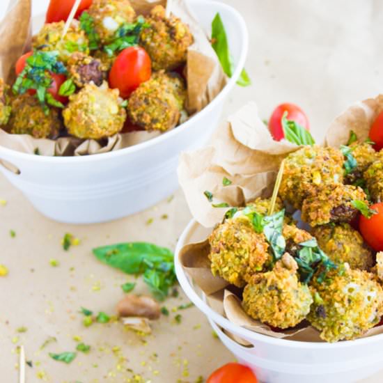 Pistachio Fried Caprese Bites