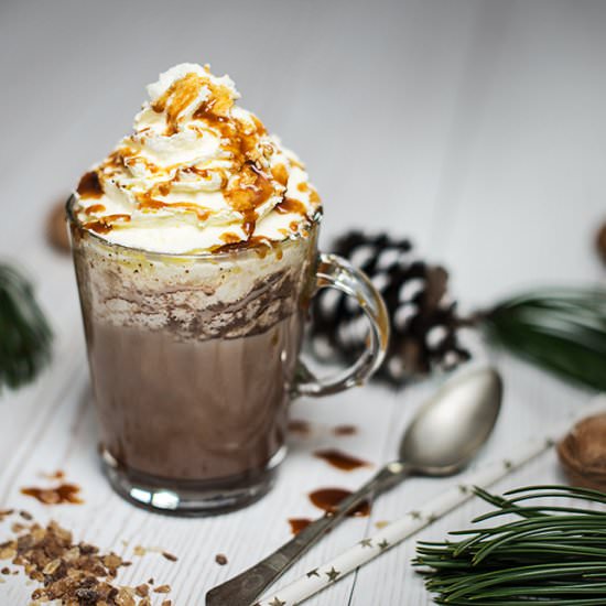 Hot chocolate with marzipan topping