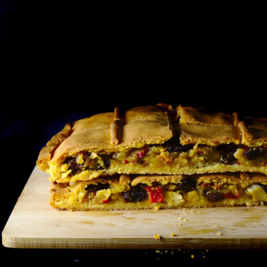 Cod Pie with Raisins and Corn Dough