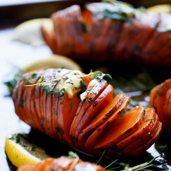 Hasselback Herbed Sweet Potatoes