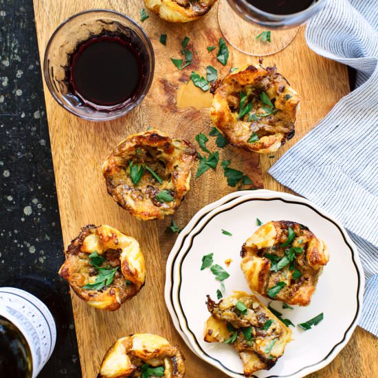 Blue Cheese, Onion and Pear Puffs