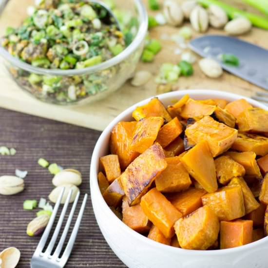 Sweet Potatoes & Pistachio Dressing